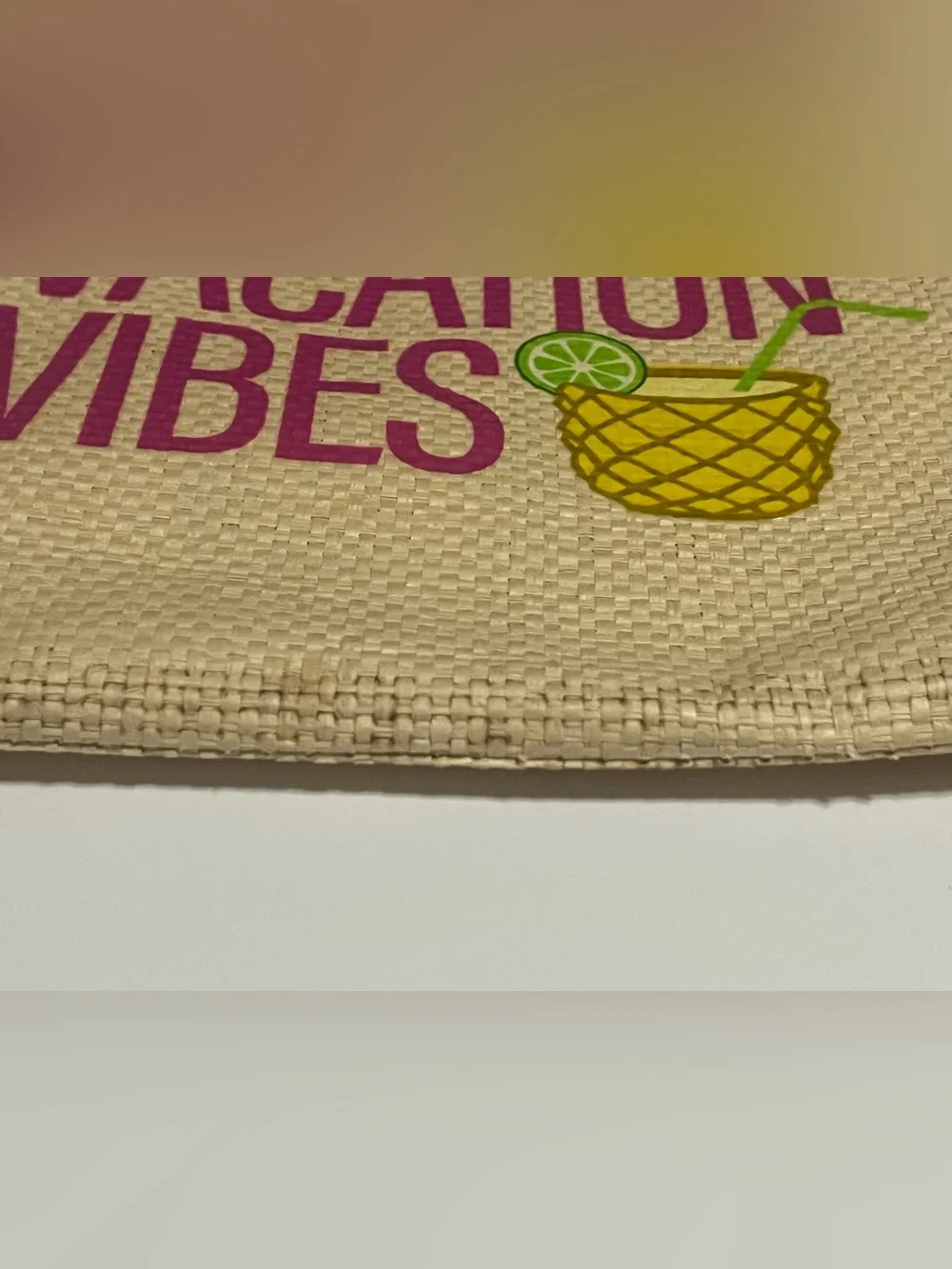 Vacation Vibes Straw Large Wristlet Natural Pink & Yellow Preloved/See Pics